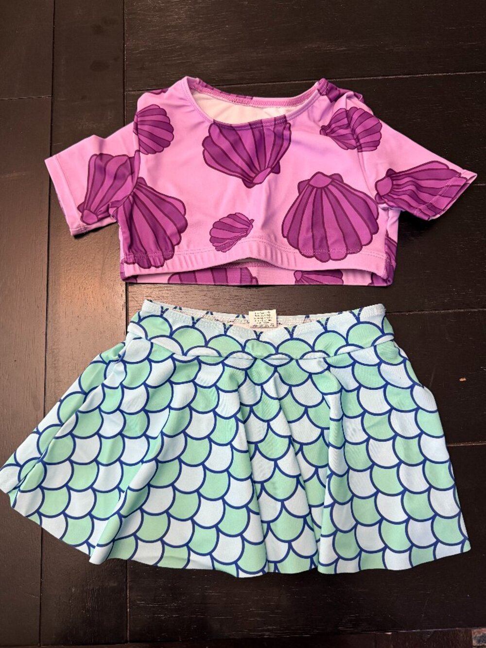 Girls Mermaid Swimsuit 2 Piece Skirted Bikini Shell Print Size 3T